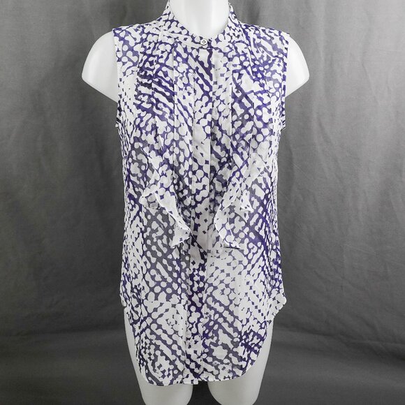Cabi Womens Top Small Blue White Sheer Ruffle #5531 Venture Romantic Corpecore - Picture 1 of 10